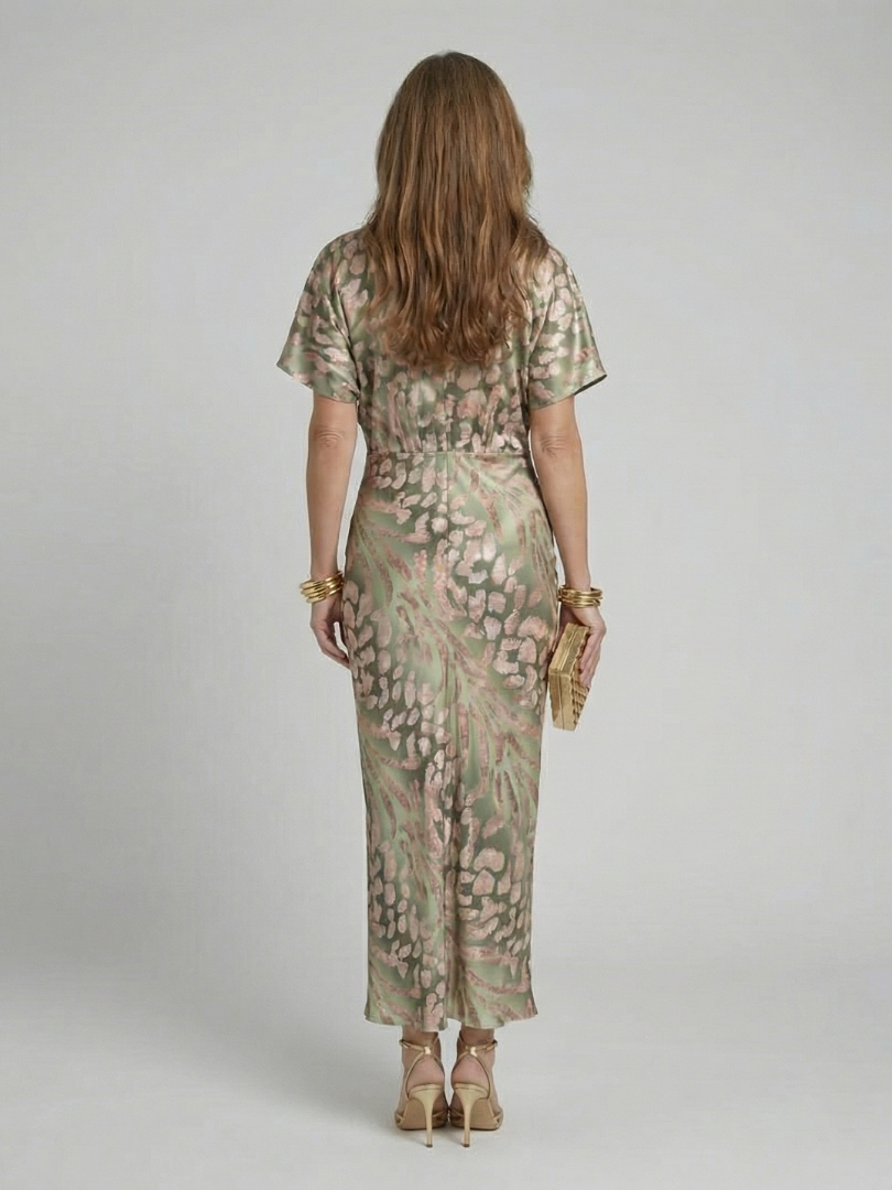 Ellis | Abstract Print V Neck Twist Waist Midi Dress