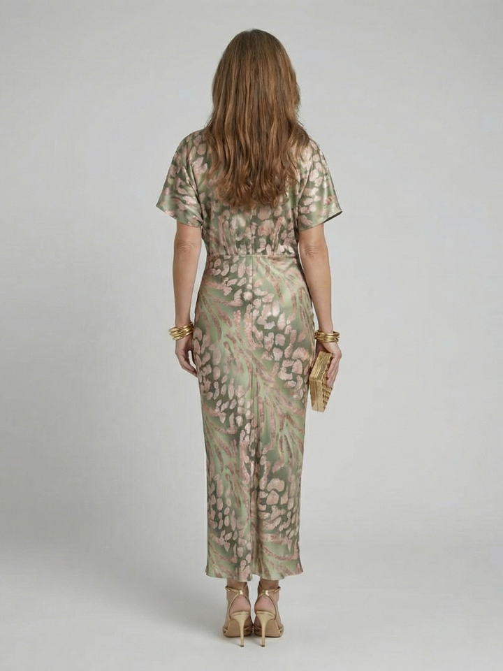 Ellis | Abstract Print V Neck Twist Waist Midi Dress