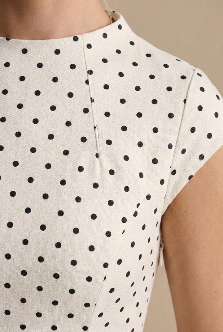Women’s Polka Dot Maxi Dress with Round Neck and A Line Silhouette