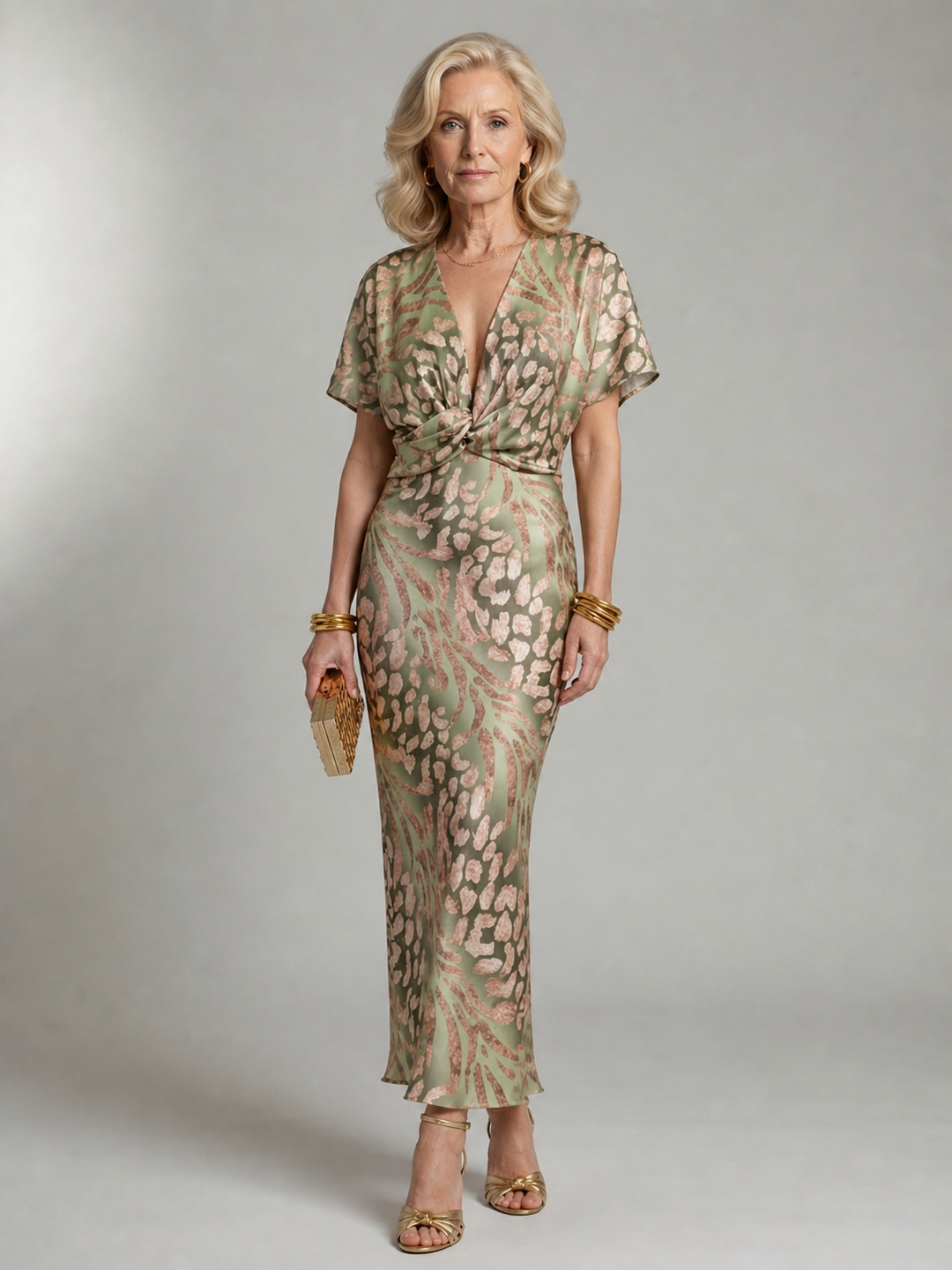 Ellis | Abstract Print V Neck Twist Waist Midi Dress