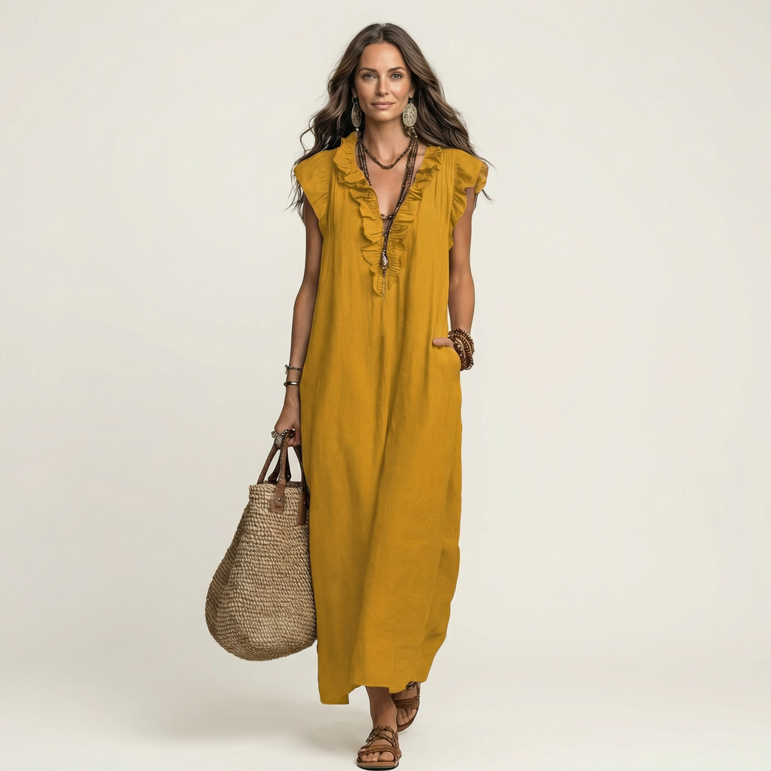 Josette | Ruffle V-Neck Maxi Dress