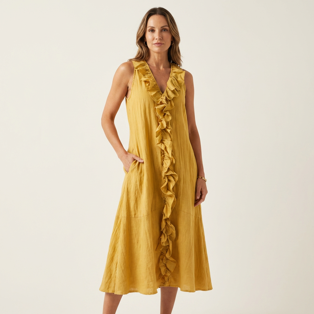 Vicky | Ruffle-Front V-Neck Sleeveless Maxi Dress
