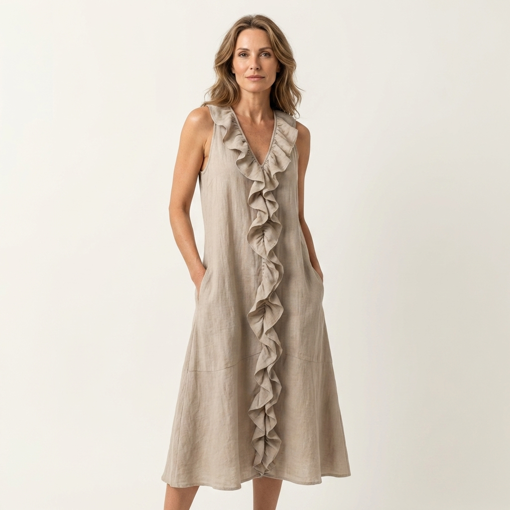Vicky | Ruffle-Front V-Neck Sleeveless Maxi Dress