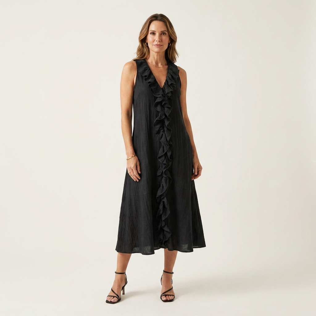Vicky | Ruffle-Front V-Neck Sleeveless Maxi Dress