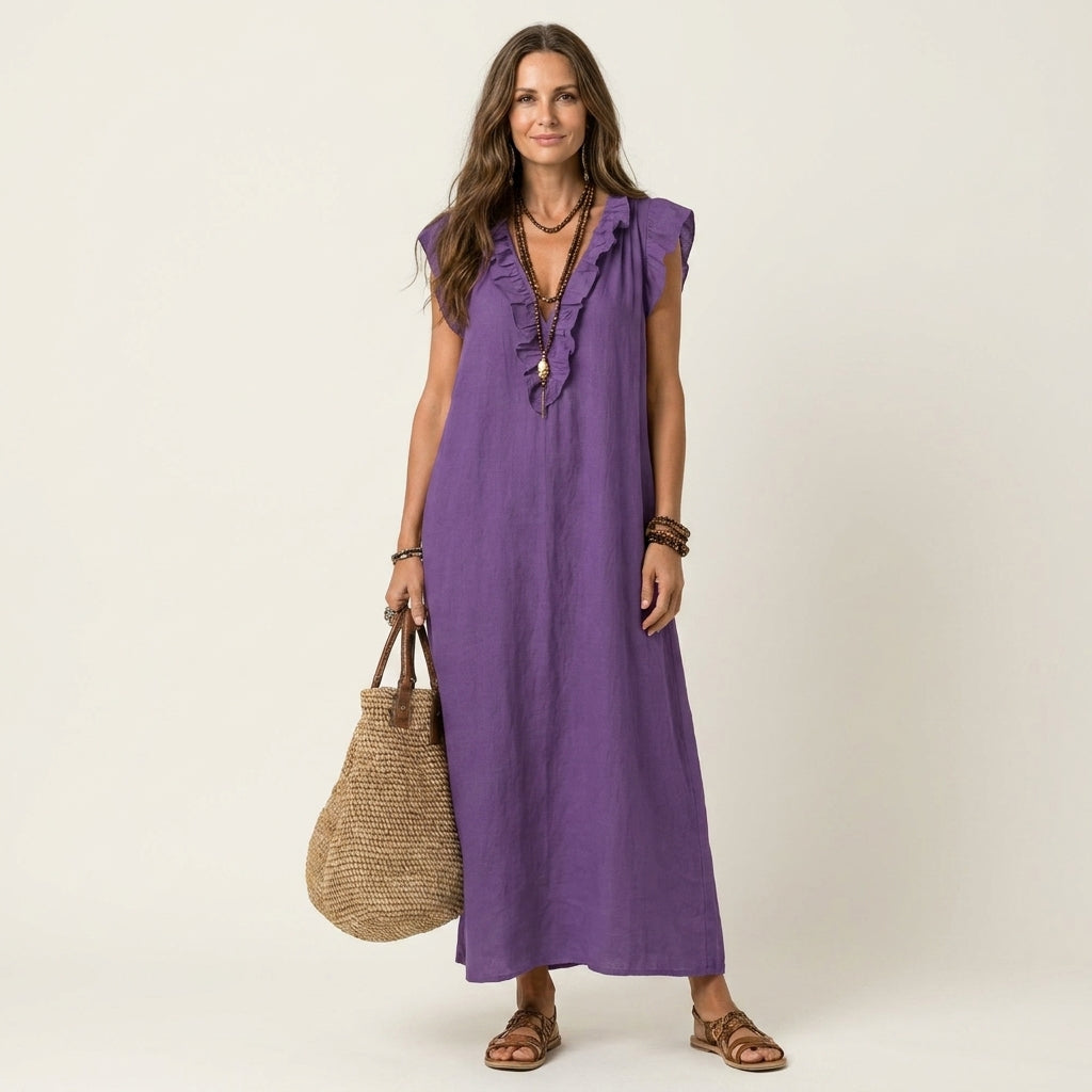 Josette | Ruffle V-Neck Maxi Dress