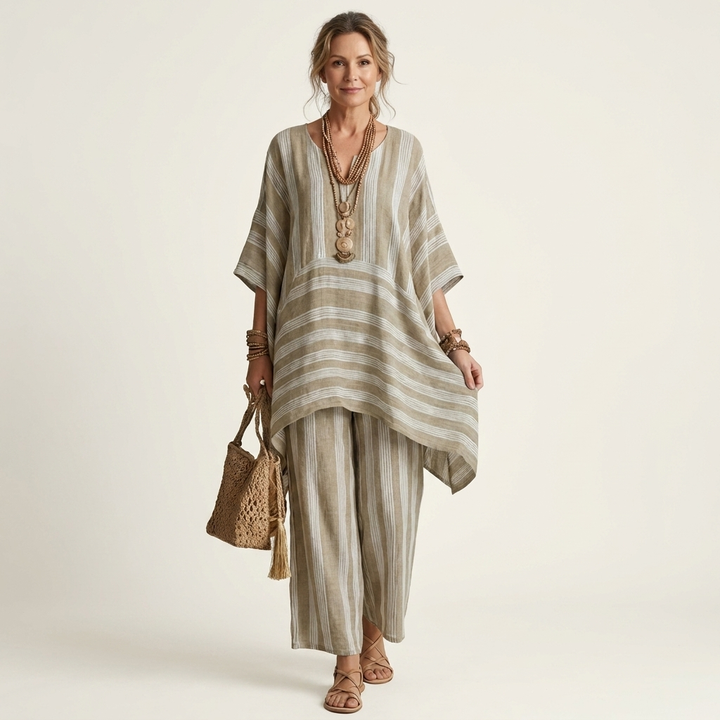 Kiara | Two-Piece Striped Cotton-Linen Set