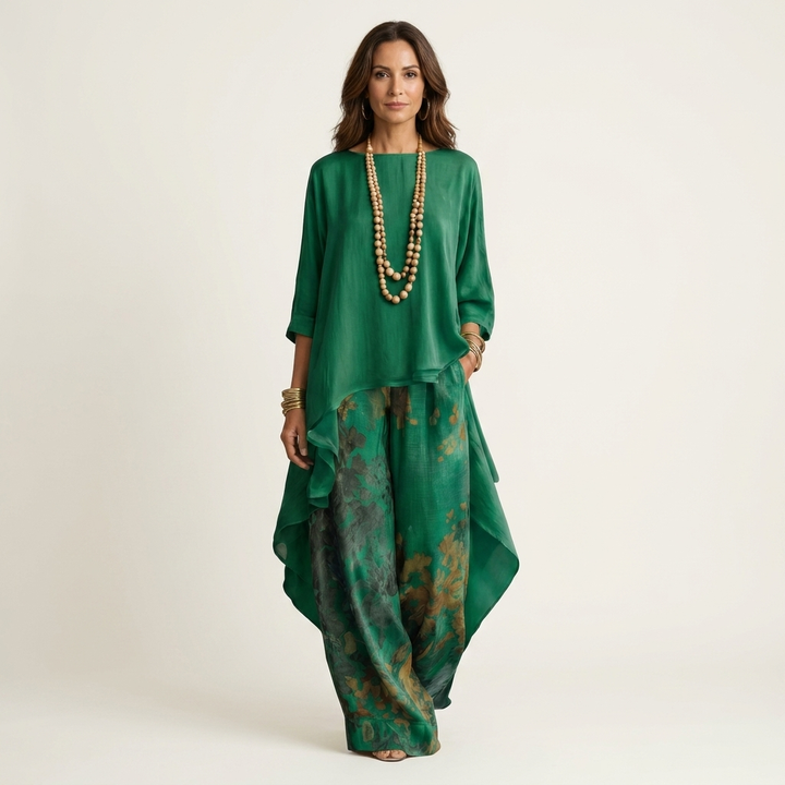 Cariola | Cotton-Silk Two-Piece Set with Asymmetric Tunic